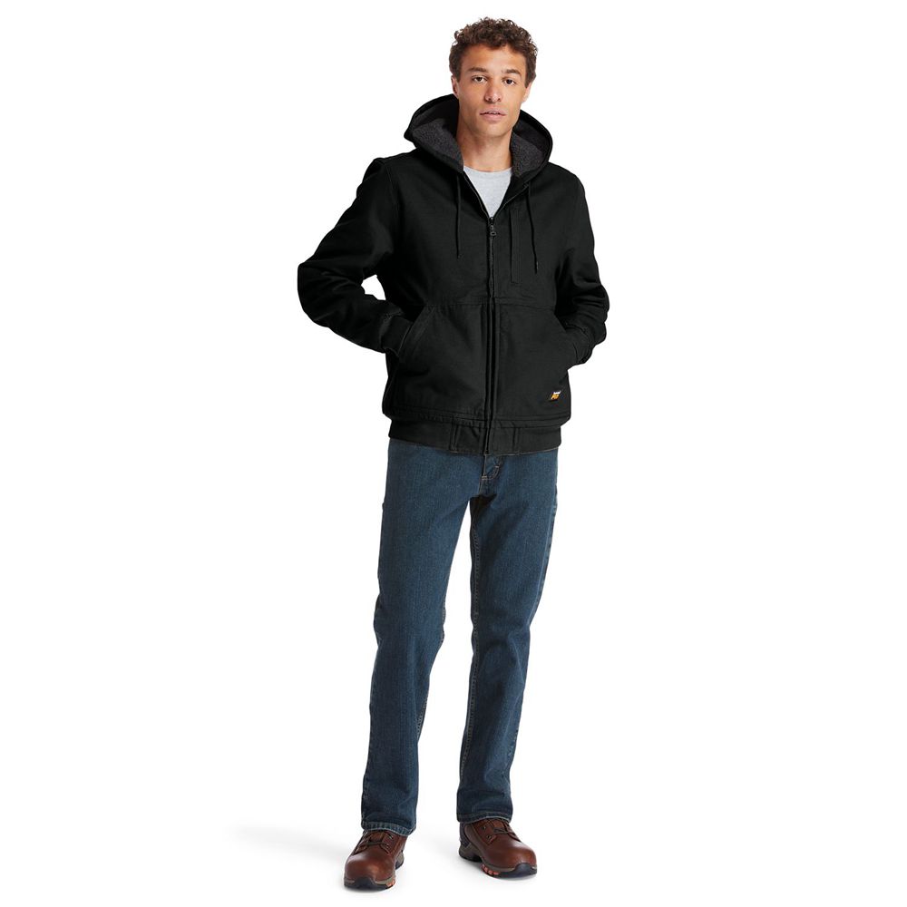 Timberland Mens Jackets PRO® Gritman Lined, Hooded Canvas - Black - India UY6789412